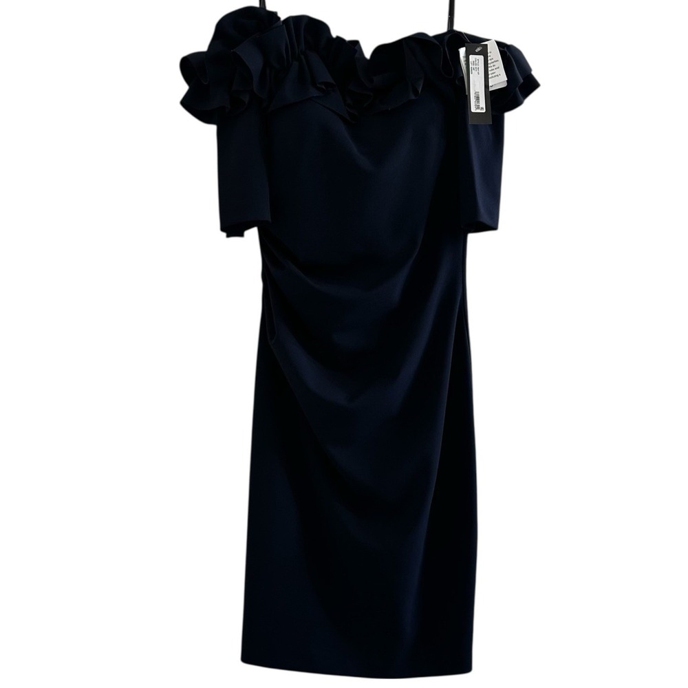 Xscape Womens Blue Ruffled Ruched Off-The-Shoulder Bodycon Dress Size 10p